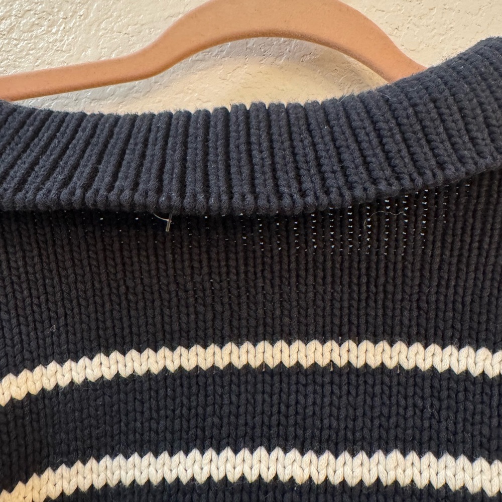 Zara Polo Style Navy and White Sweater Nautical Coastal Grandma Knit Sz M - Picture 11 of 12